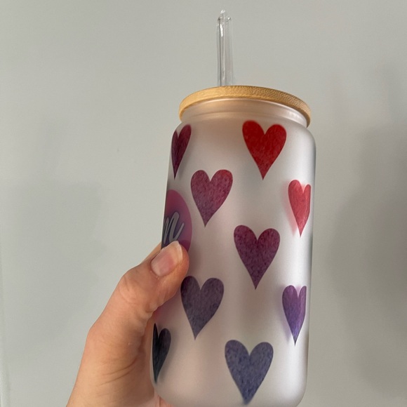 Mom Gift Libby glass cup Mum vibes with bamboo lid and glass straw - Picture 5 of 8